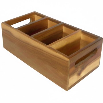 Premium Acacia Wood Compartmented Organizer Caddy with Handles - Versatile Kitchen & Desk Storage